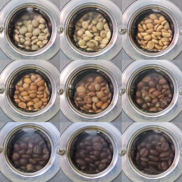 キリマンジャロフレンチローストの焙煎中の珈琲豆の色の変化
